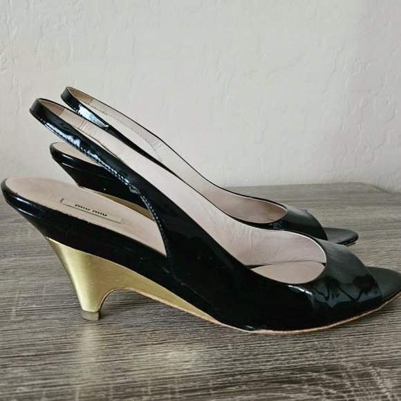 PRADA Miu Miu OPEN TOE Slingback Patent Heels 39.5 - Picture 2 of 8